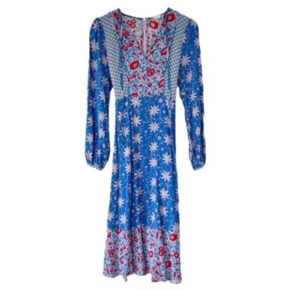 Warm NY Floral Print Silk Tie Back Long Sleeve Maxi Dress Size 0/XS - Picture 2 of 11